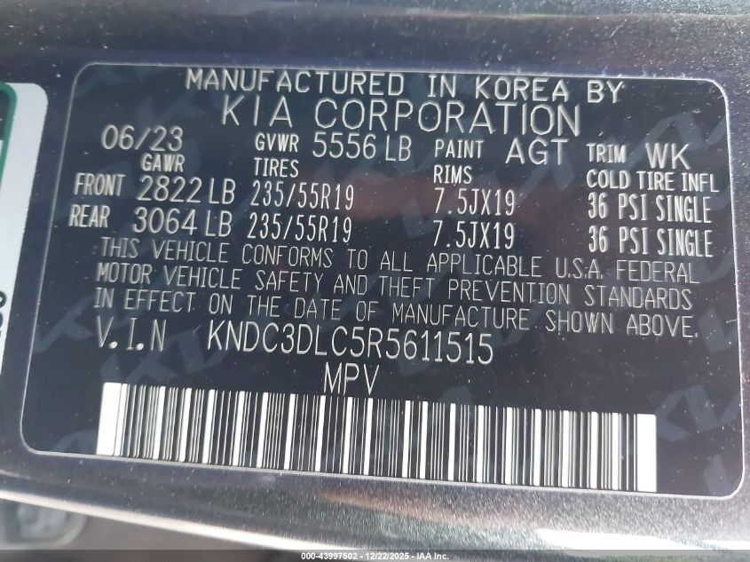 2024 Kia Ev6 Wind VIN: KNDC3DLC5R5611515 Lot: 43997502