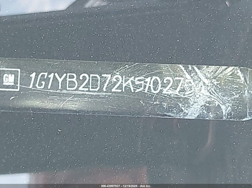 2019 Chevrolet Corvette Stingray VIN: 1G1YB2D72K5102754 Lot: 43997537