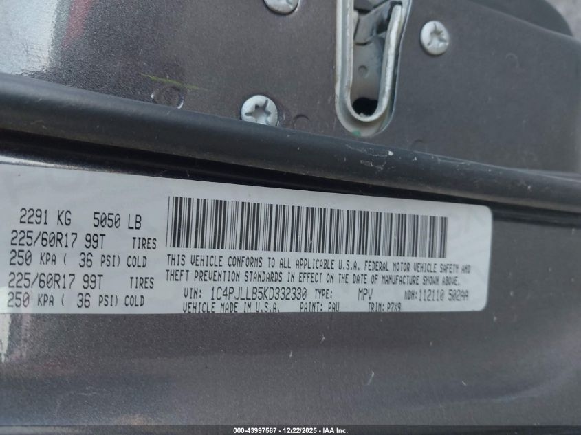 2019 Jeep Cherokee Latitude Plus Fwd VIN: 1C4PJLLB5KD332330 Lot: 43997587