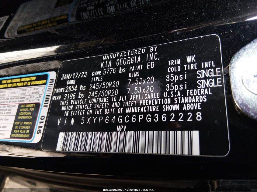 2023 Kia Telluride S VIN: 5XYP64GC6PG362228 Lot: 43997892