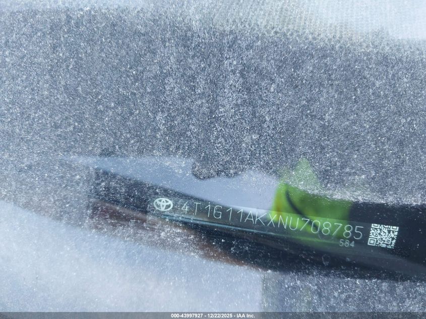 2022 Toyota Camry Se VIN: 4T1G11AKXNU708785 Lot: 43997927