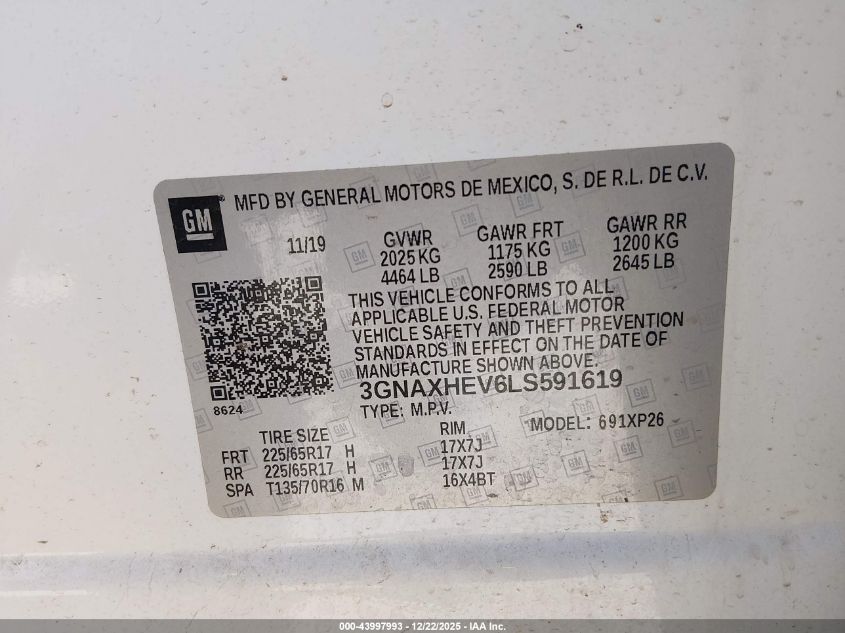 2020 Chevrolet Equinox Fwd Ls VIN: 3GNAXHEV6LS591619 Lot: 43997993
