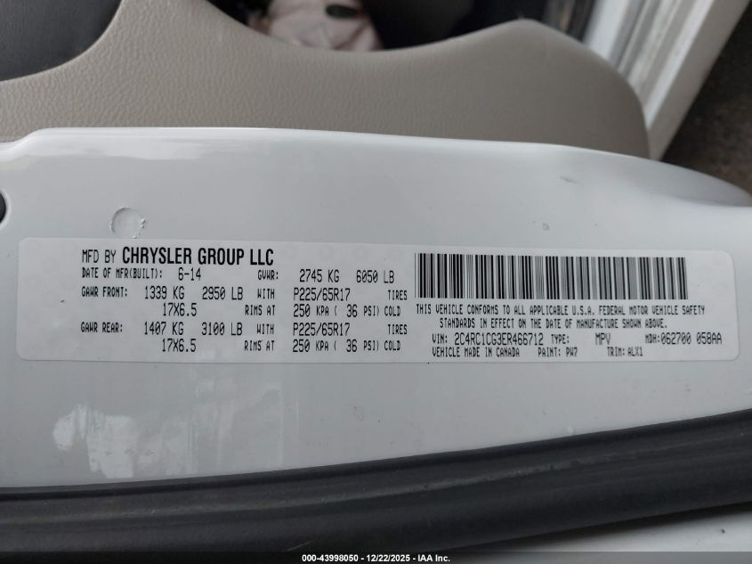 2014 Chrysler Town & Country Touring-L VIN: 2C4RC1CG3ER466712 Lot: 43998050