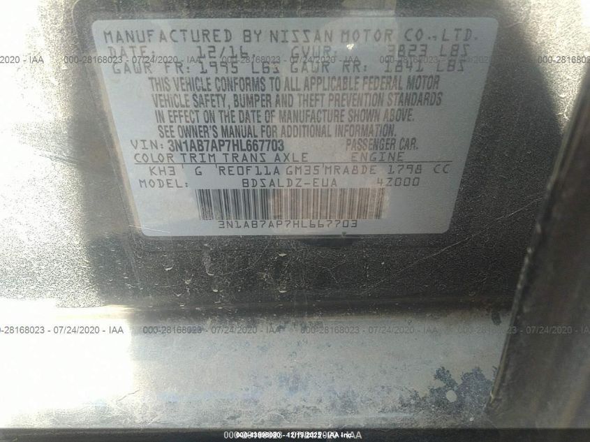2017 Nissan Sentra Sv VIN: 3N1AB7AP7HL667703 Lot: 43998080