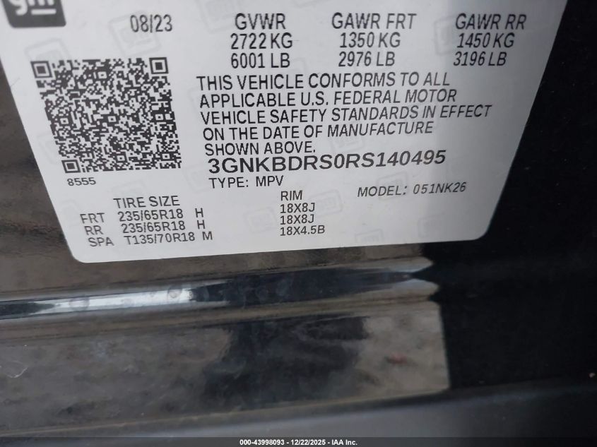 2024 Chevrolet Blazer Fwd 3Lt VIN: 3GNKBDRS0RS140495 Lot: 43998093