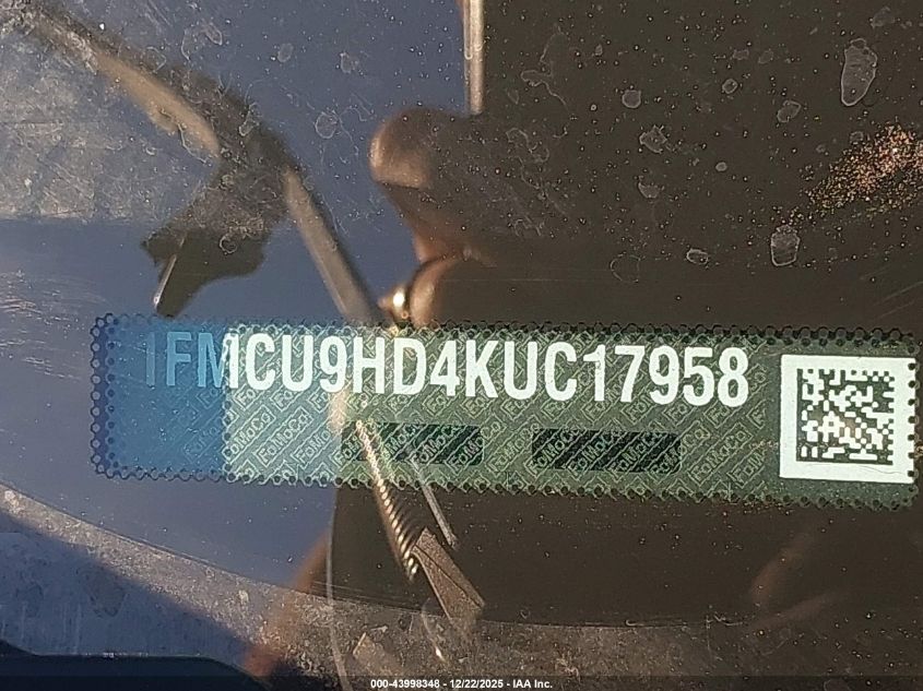 2019 Ford Escape Sel VIN: 1FMCU9HD4KUC17958 Lot: 43998348