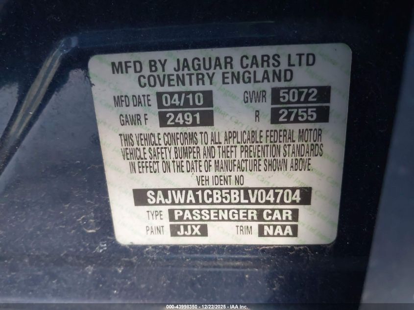 2011 Jaguar Xj VIN: SAJWA1CB5BLV04704 Lot: 43998350