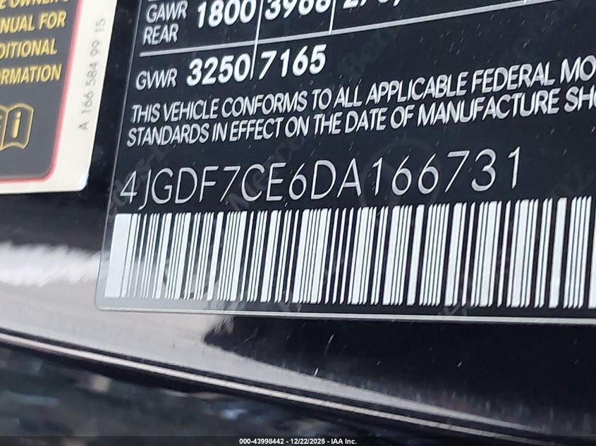 2013 Mercedes-Benz Gl 450 4Matic VIN: 4JGDF7CE6DA166731 Lot: 43998442