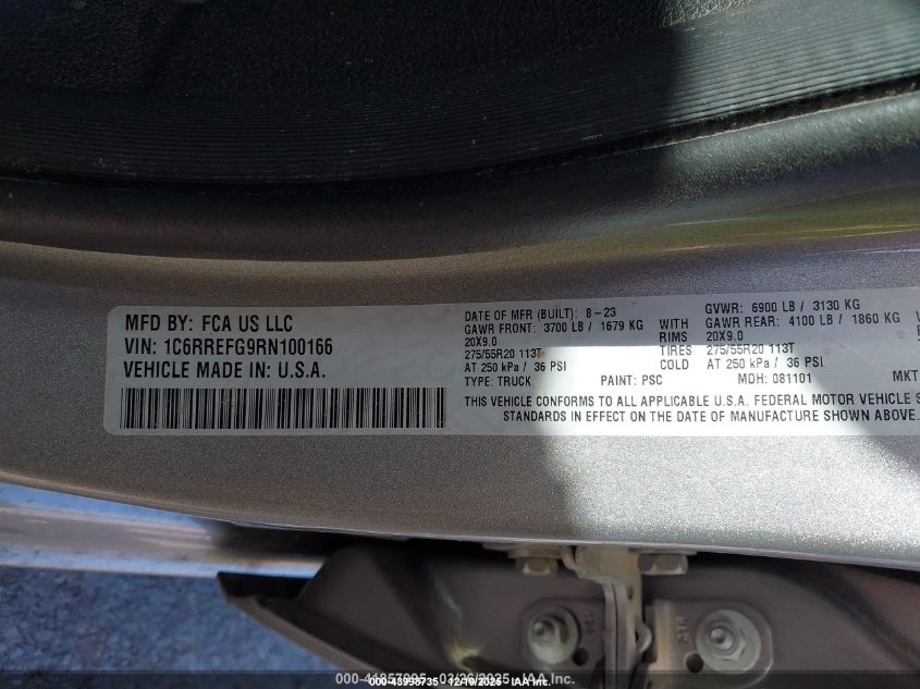 2024 Ram 1500 Big Horn 4X2 5'7 Box VIN: 1C6RREFG9RN100166 Lot: 43998735