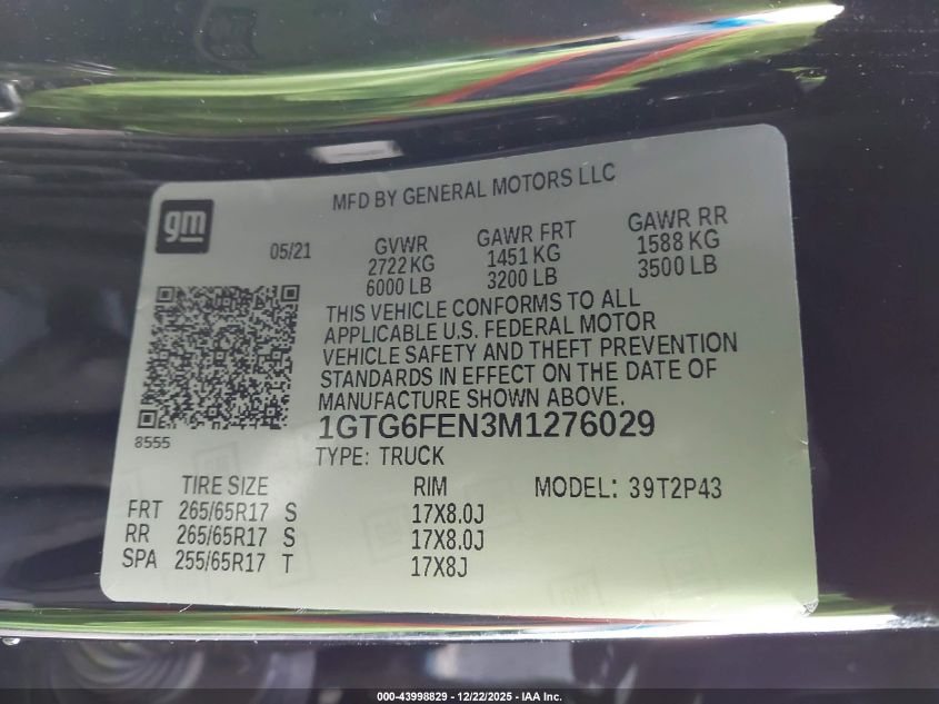 2021 GMC Canyon 4Wd Short Box At4 - Leather VIN: 1GTG6FEN3M1276029 Lot: 43998829