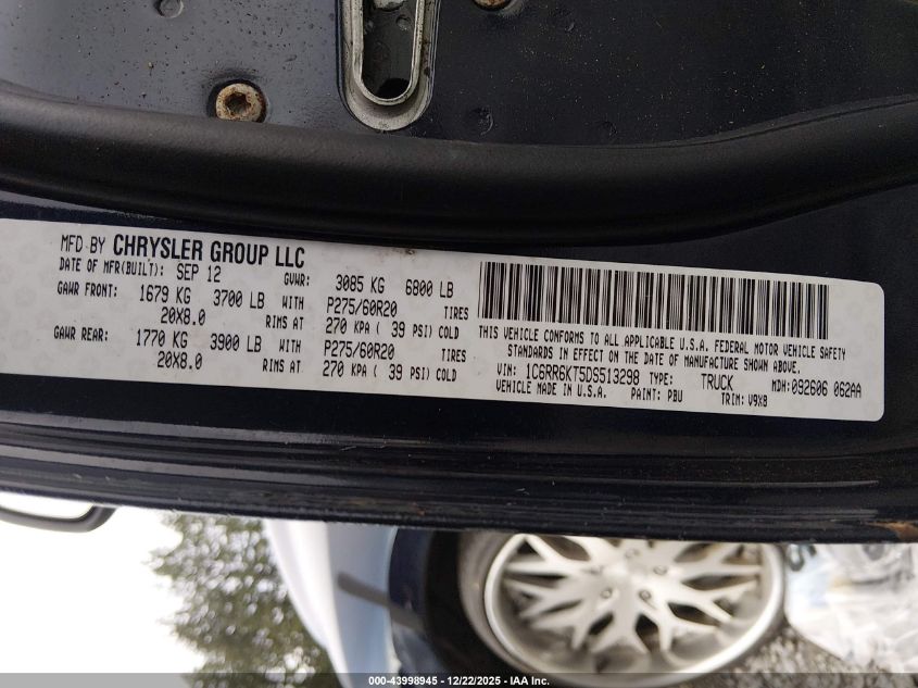 2013 Ram 1500 Express VIN: 1C6RR6KT5DS513298 Lot: 43998945