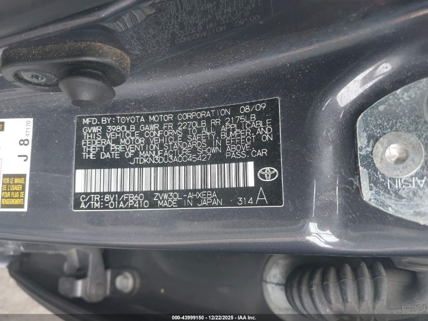 2010 Toyota Prius Ii VIN: JTDKN3DU3A0045427 Lot: 43999150