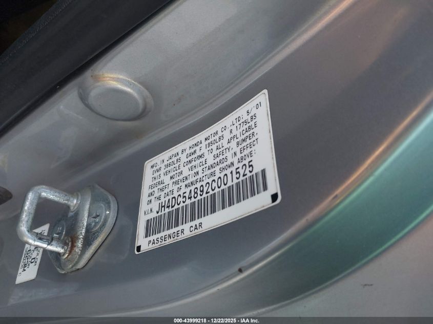 2002 Acura Rsx VIN: JH4DC54892C001525 Lot: 43999218