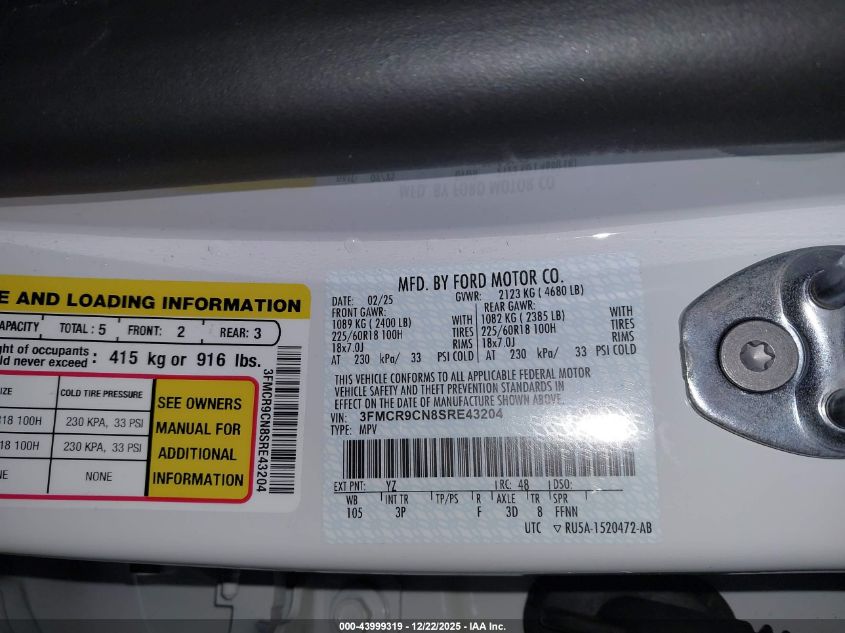 2025 Ford Bronco Sport Outer Banks VIN: 3FMCR9CN8SRE43204 Lot: 43999319