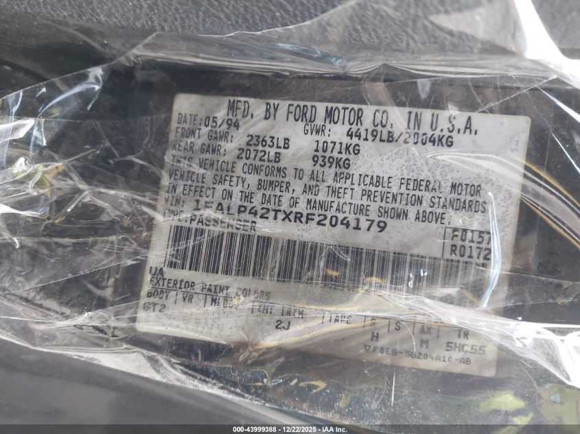 1994 Ford Mustang Gt VIN: 1FALP42TXRF204179 Lot: 43999388