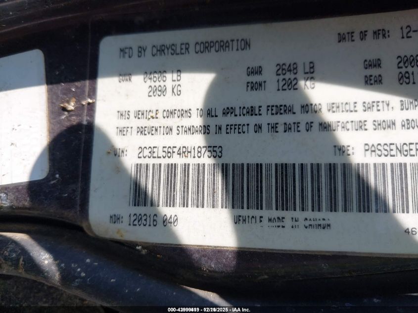 1994 Chrysler Concorde VIN: 2C3EL56F4RH187553 Lot: 43999419