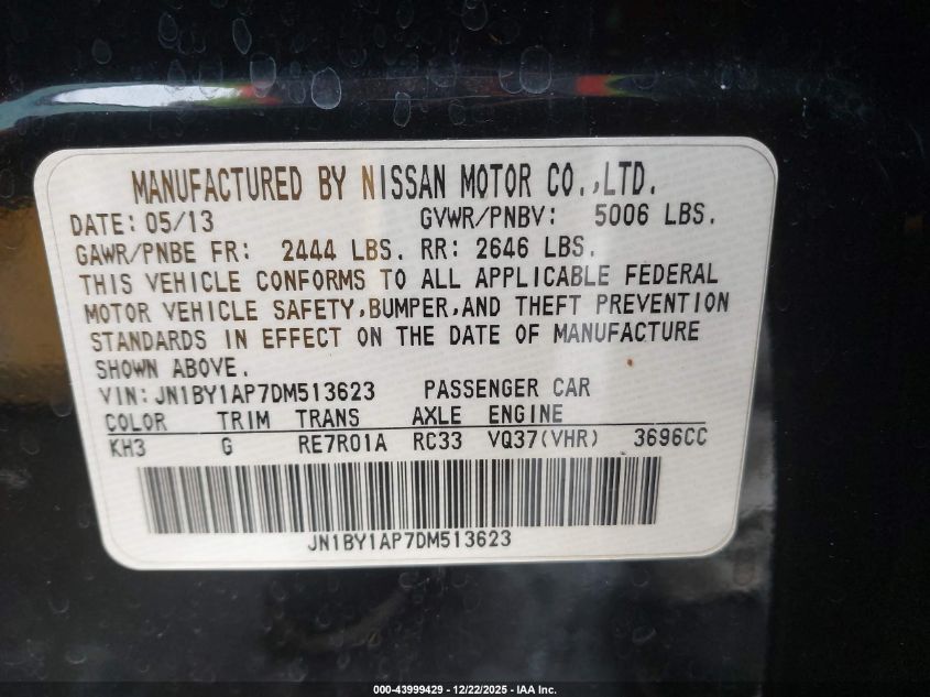 2013 Infiniti M37 VIN: JN1BY1AP7DM513623 Lot: 43999429