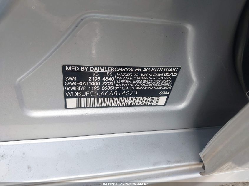 2006 Mercedes-Benz E 350 VIN: WDBUF56J66A814023 Lot: 43999517