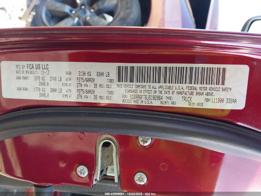 2018 Ram 1500 Express 4X2 6'4 Box VIN: 1C6RR6FT6JS182964 Lot: 43999561