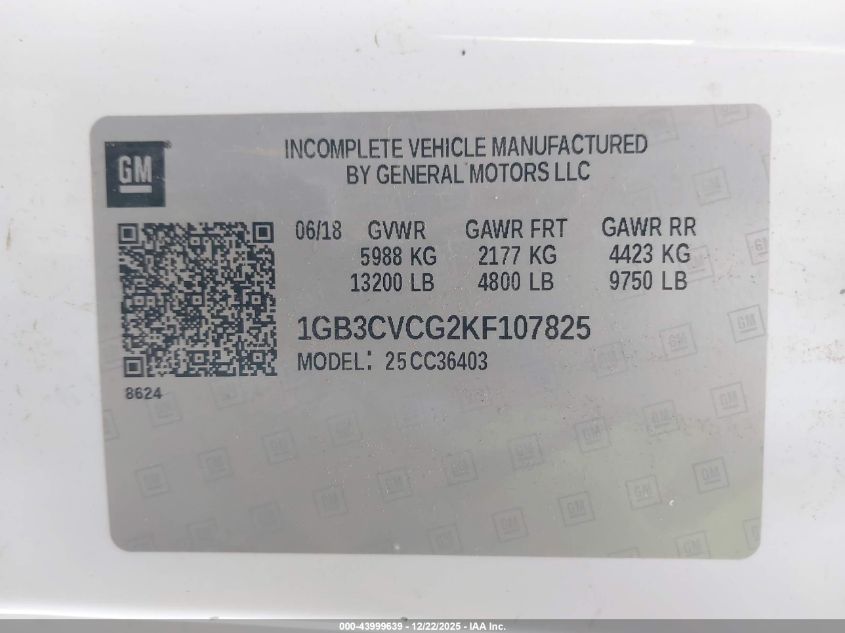 2019 Chevrolet Silverado 3500Hd Chassis Wt VIN: 1GB3CVCG2KF107825 Lot: 43999639