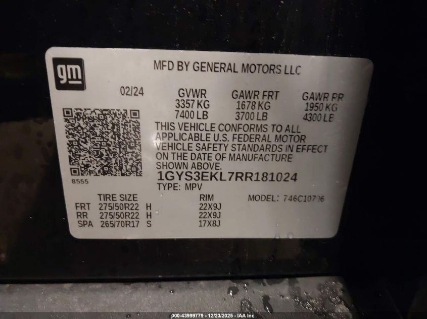 2024 Cadillac Escalade - 1GYS3EKL7RR181024