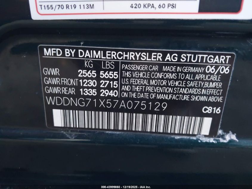 2007 Mercedes-Benz S 550 VIN: WDDNG71X57A075129 Lot: 43999860