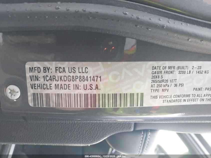 2023 Jeep Grand Cherokee L Overland 4X4 VIN: 1C4RJKDG8P8841471 Lot: 43999954