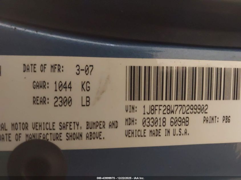 2007 Jeep Patriot Sport VIN: 1J8FF28W77D299902 Lot: 43999975