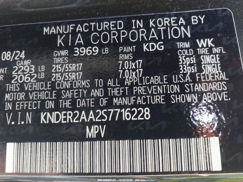 2025 Kia Seltos Ex VIN: KNDER2AA2S7716228 Lot: 44000123