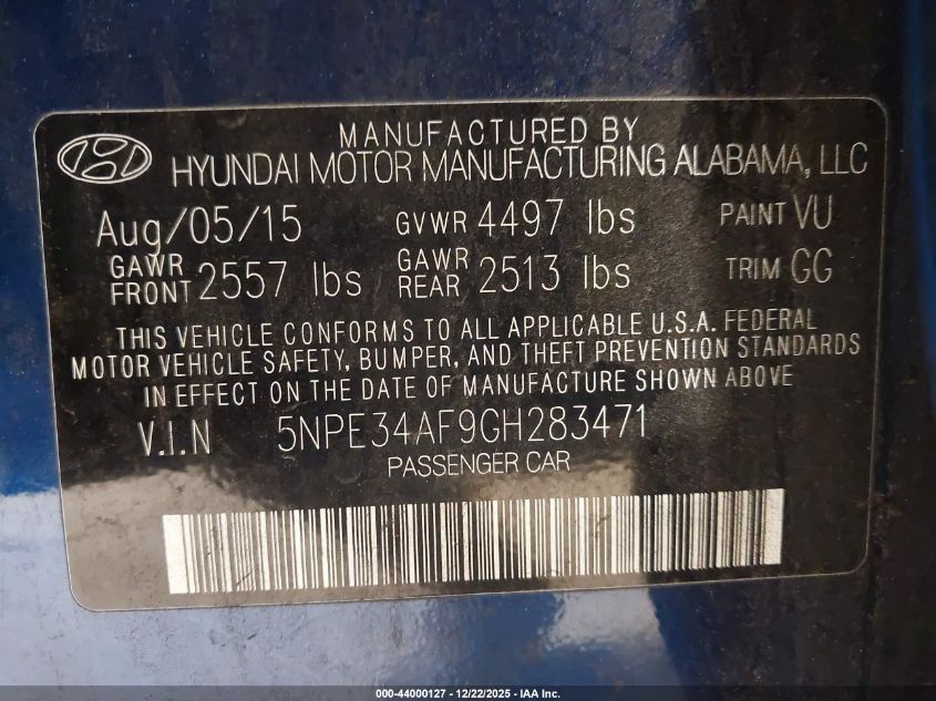 2016 Hyundai Sonata Sport VIN: 5NPE34AF9GH283471 Lot: 44000127