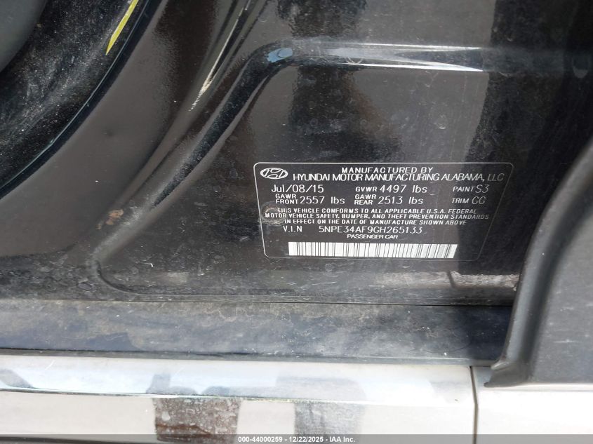 2016 Hyundai Sonata Sport VIN: 5NPE34AF9GH265133 Lot: 44000259