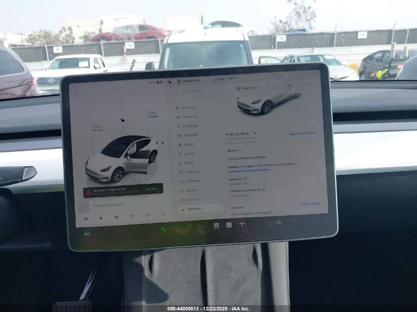 2022 Tesla Model Y Long Range Dual Motor All-Wheel Drive VIN: 7SAYGDEE4NF546564 Lot: 44000513