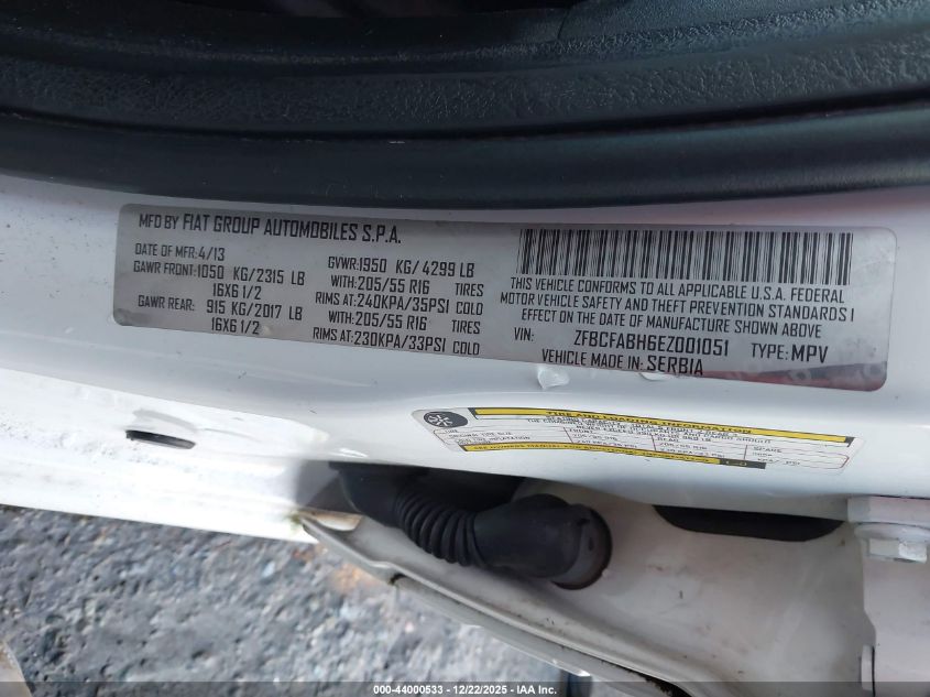 2014 Fiat 500L Easy VIN: ZFBCFABH6EZ001051 Lot: 44000533