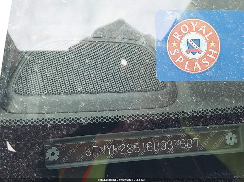 2006 Honda Pilot Ex-L VIN: 5FNYF28616B037607 Lot: 44000664