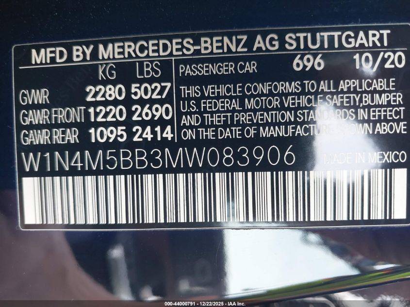 2021 Mercedes-Benz Amg Glb 35 4Matic VIN: W1N4M5BB3MW083906 Lot: 44000791