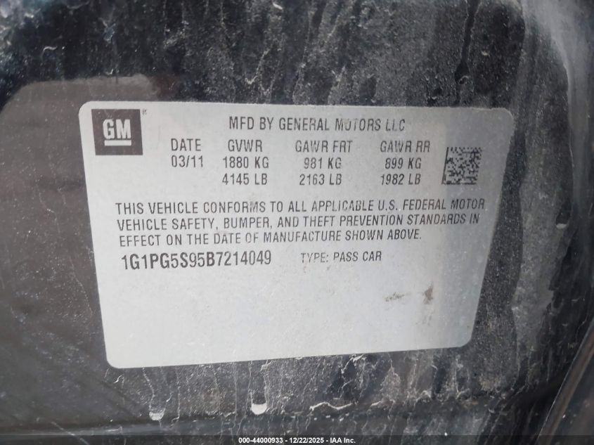 2011 Chevrolet Cruze 2Lt VIN: 1G1PG5S95B7214049 Lot: 44000933
