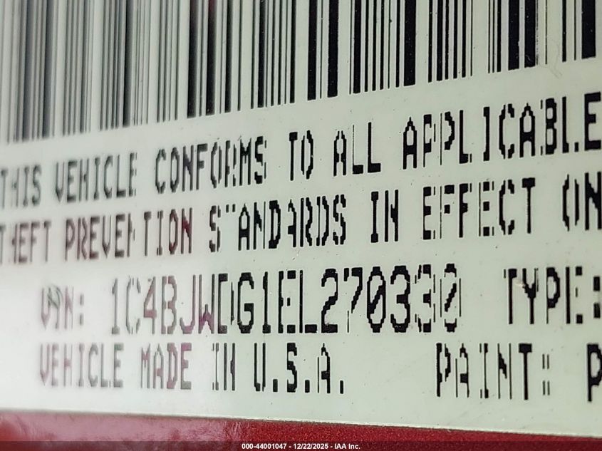 2014 Jeep Wrangler Unlimited Sport VIN: 1C4BJWDG1EL270330 Lot: 44001047