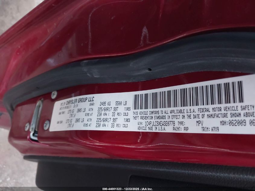 2014 Jeep Cherokee Latitude VIN: 1C4PJLCSXEW320778 Lot: 44001323