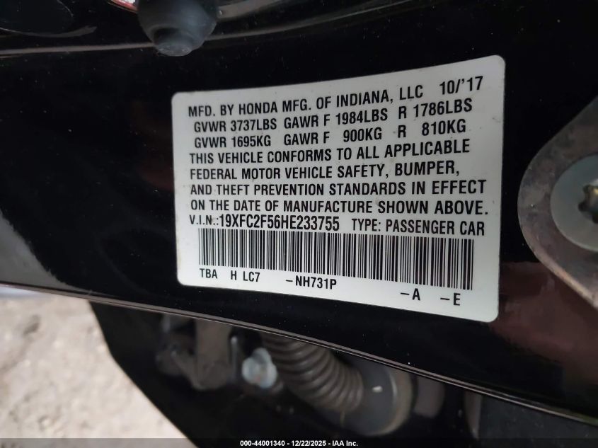 2017 Honda Civic Lx VIN: 19XFC2F56HE233755 Lot: 44001340