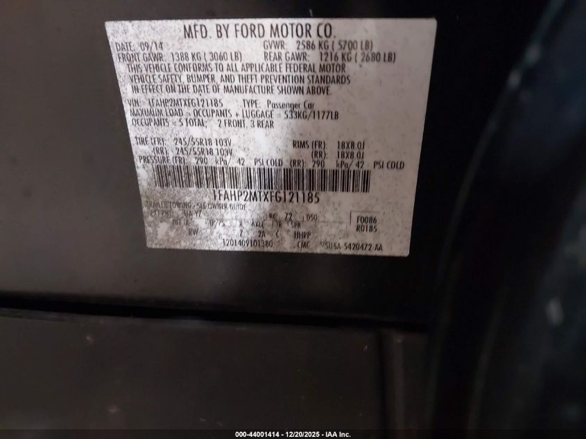 2015 Ford Police Interceptor VIN: 1FAHP2MTXFG121185 Lot: 44001414