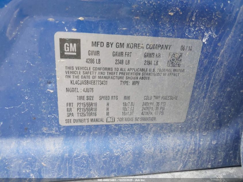 2014 Buick Encore VIN: KL4CJASB4EB773431 Lot: 44001463