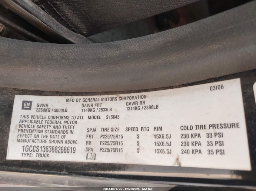 2006 Chevrolet Colorado Lt VIN: 1GCCS136368266619 Lot: 44001725