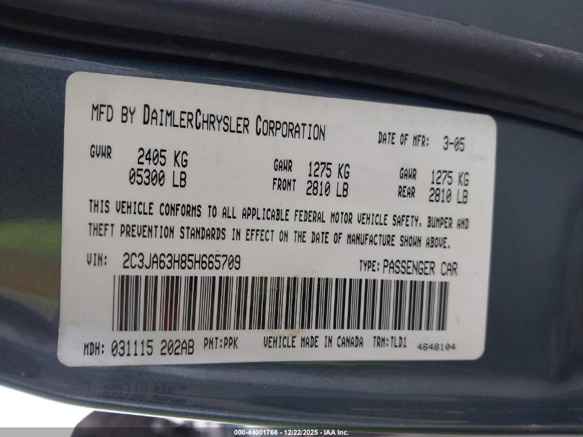 2005 Chrysler 300C VIN: 2C3JA63H85H665709 Lot: 44001766