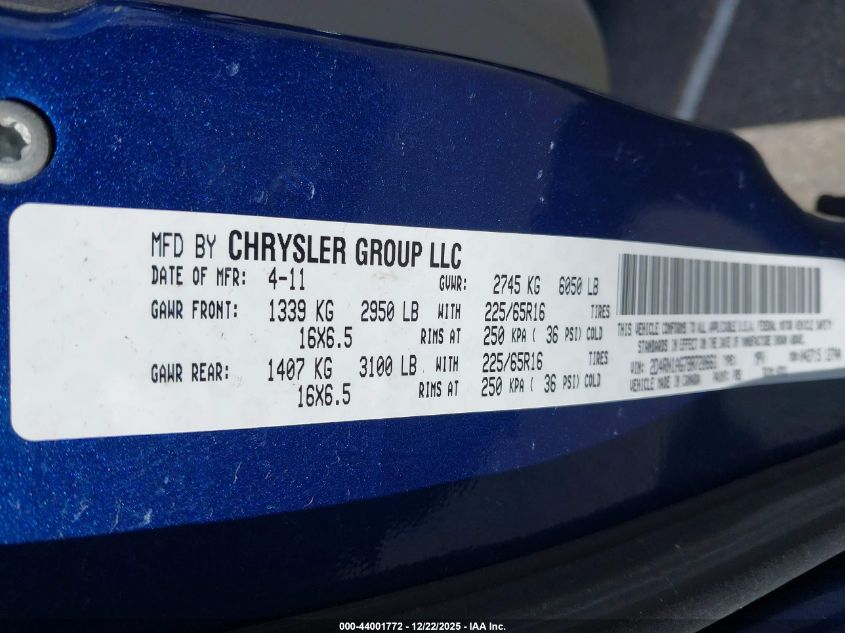 2011 Dodge Grand Caravan C/V VIN: 2D4RN1AG7BR720661 Lot: 44001772