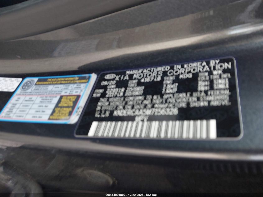 2021 Kia Seltos Ex VIN: KNDERCAA5M7156326 Lot: 44001802