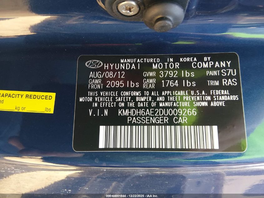 2013 Hyundai Elantra Gs VIN: KMHDH6AE2DU009266 Lot: 44001844