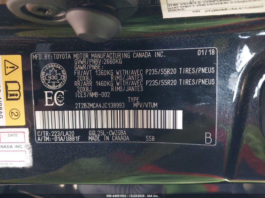 2018 Lexus Rx 350 VIN: 2T2BZMCA4JC138993 Lot: 44001922