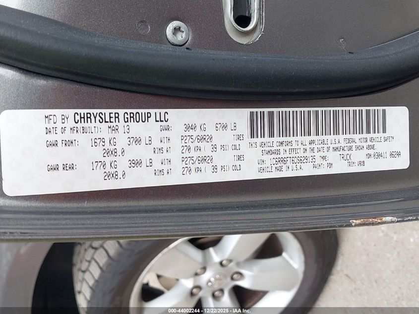 2013 Ram 1500 Express VIN: 1C6RR6FT6DS629135 Lot: 44002244