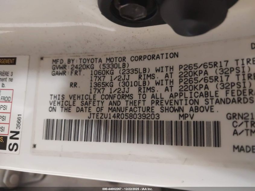 2005 Toyota 4Runner Sr5 V6 VIN: JTEZU14R058039203 Lot: 44002267