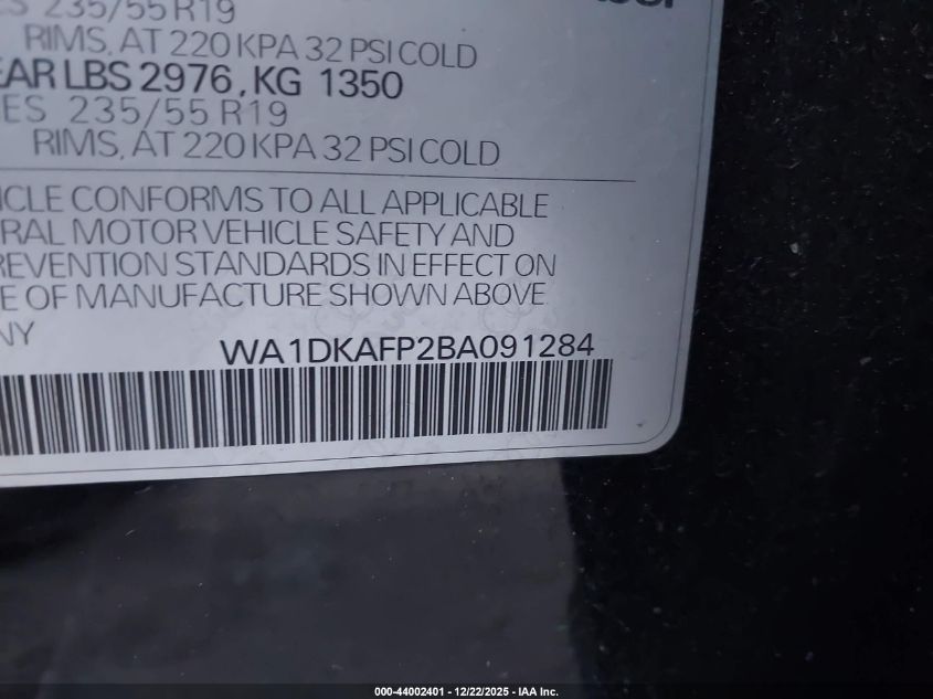 2011 Audi Q5 3.2 Premium Plus VIN: WA1DKAFP2BA091284 Lot: 44002401